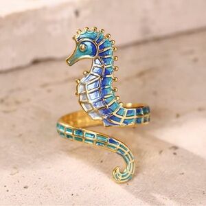 Gold and Blue Seahorse Ring